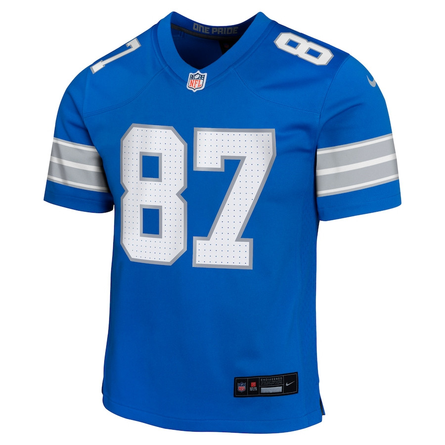 Alternative view of Sam LaPorta #87 Detroit Lions Game Jersey - Youth | Blue
