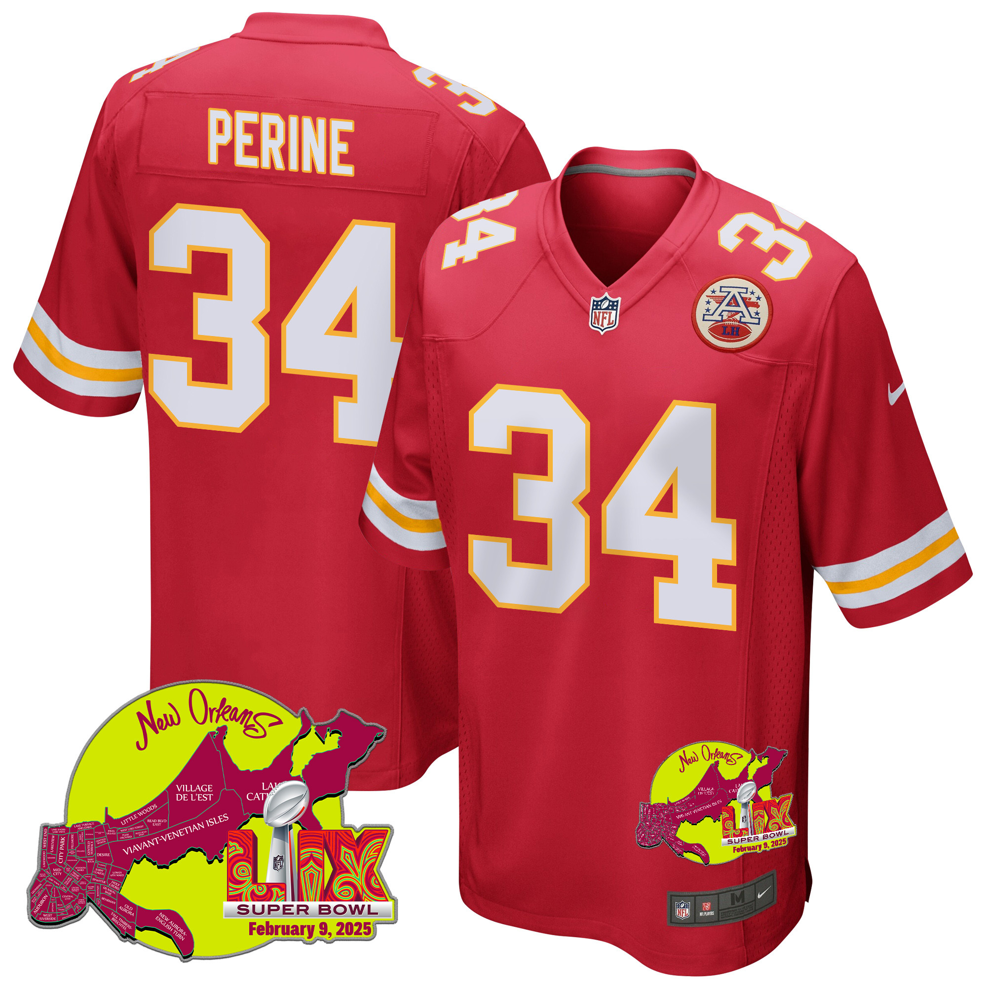 Samaje Perine #34 Kansas City Chiefs Super Bowl LIX Game Jersey - Men's | Red