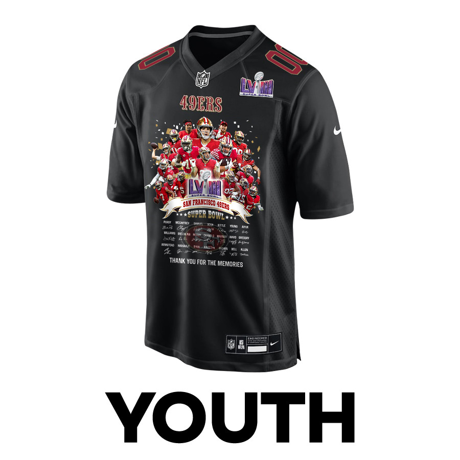 Alternative view of San Francisco 49ers Super Bowl LVIII Game Jersey - Youth | Carbon Black