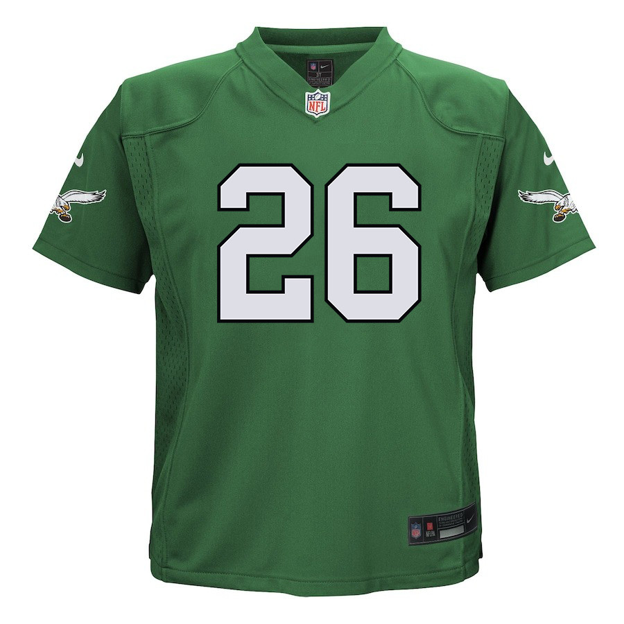Alternative view of Saquon Barkley #26 Philadelphia Eagles Alternate Game Jersey - Youth | Kelly Green