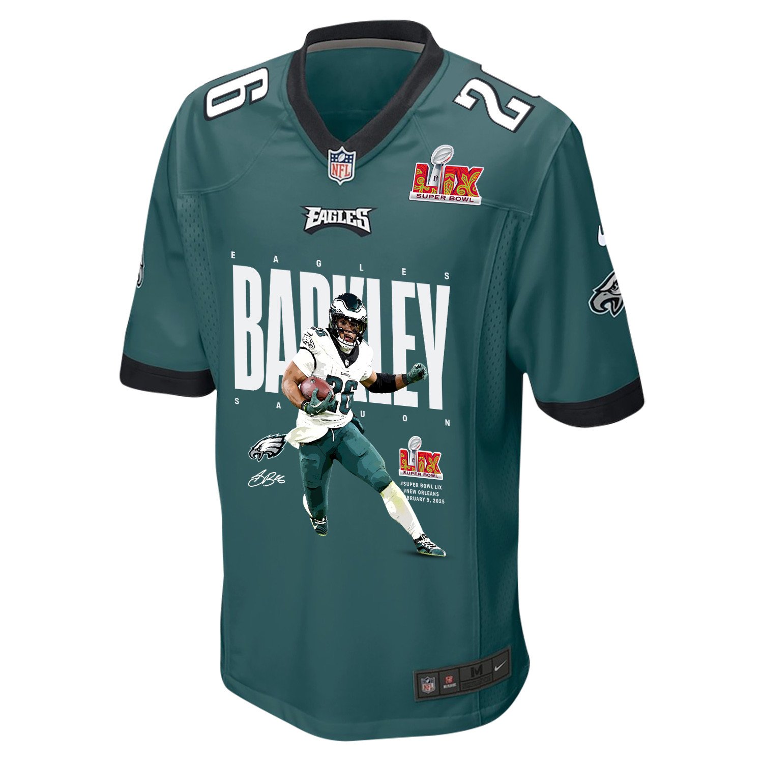 Alternative view of Saquon Barkley #26 Philadelphia Eagles Game Jersey - Men's | Midnight Green