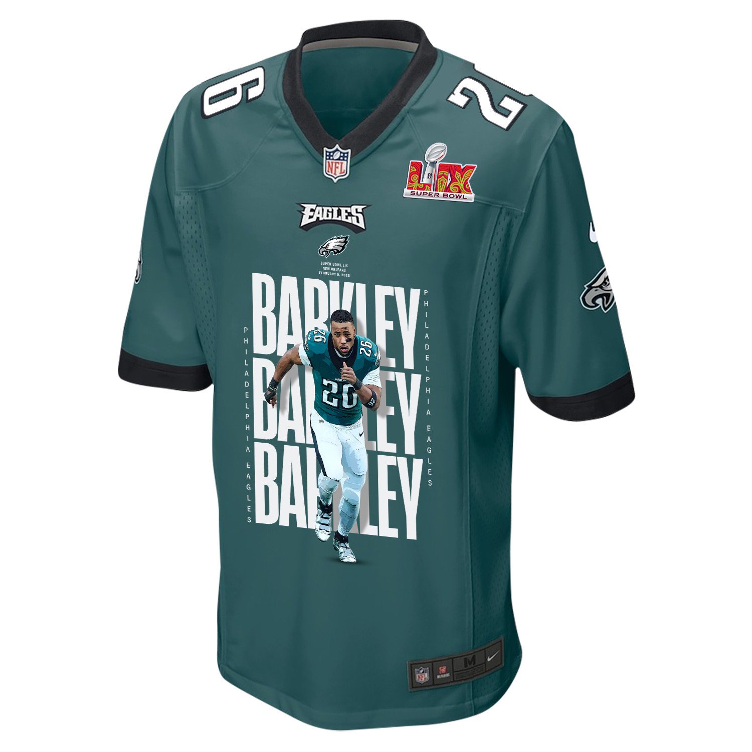 Alternative view of Saquon Barkley #26 Philadelphia Eagles Game Jersey - Men's | Midnight Green