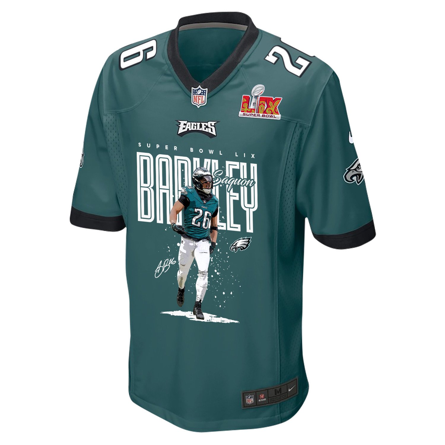 Alternative view of Saquon Barkley #26 Philadelphia Eagles Game Jersey - Men's | Midnight Green