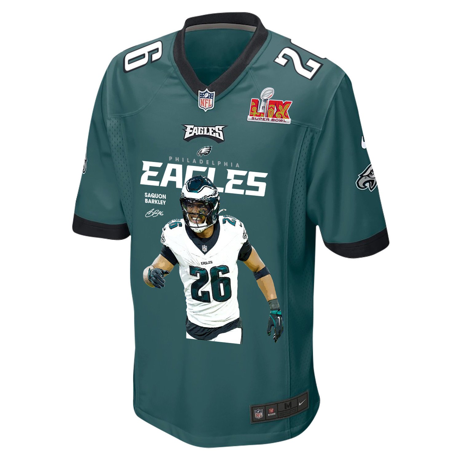 Alternative view of Saquon Barkley #26 Philadelphia Eagles Game Jersey - Men's | Midnight Green