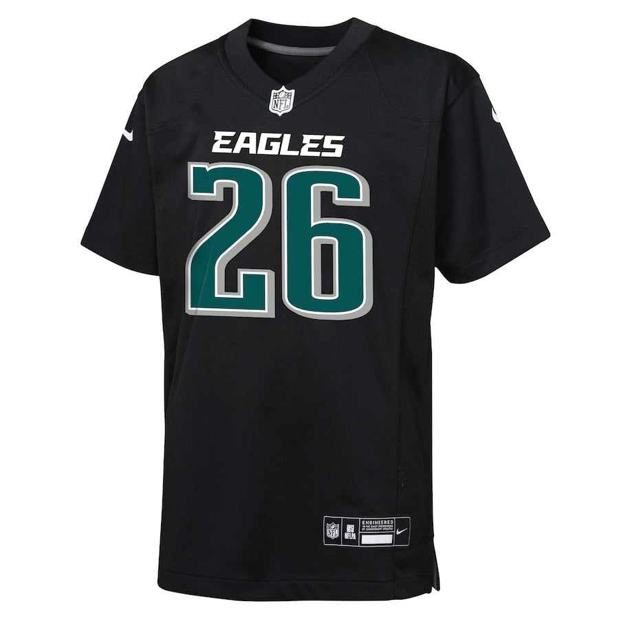 Alternative view of Saquon Barkley #26 Philadelphia Eagles Game Jersey - Youth | Carbon Black