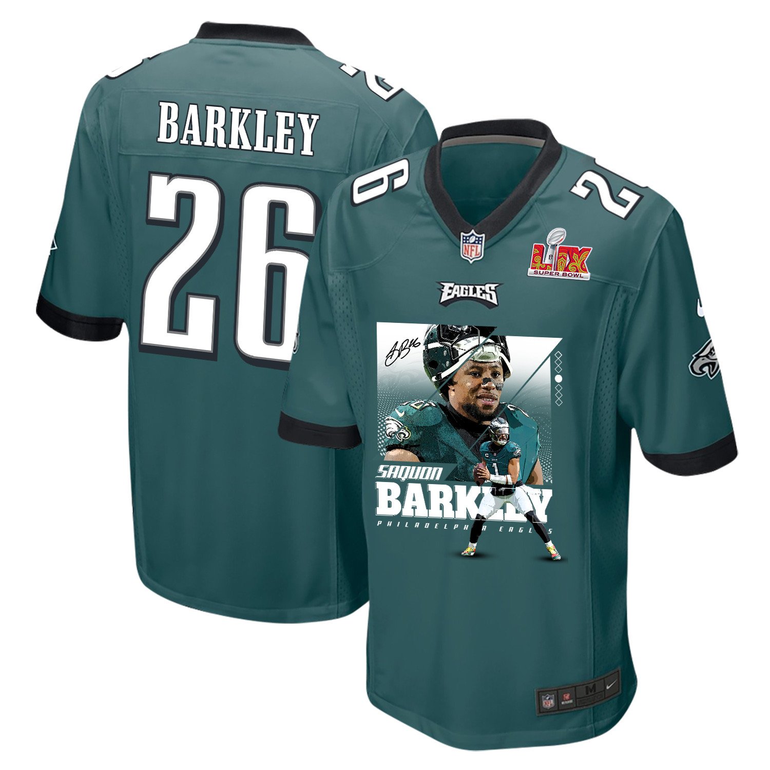 Saquon Barkley #26 Philadelphia Eagles Super Bowl LIX Champions Game Jersey - Men's | Midnight Green