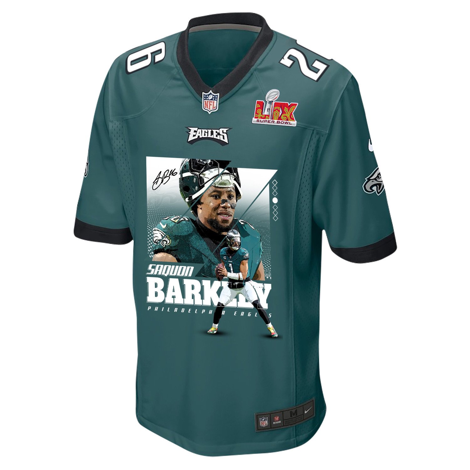 Alternative view of Saquon Barkley #26 Philadelphia Eagles Super Bowl LIX Champions Game Jersey - Men's | Midnight Green
