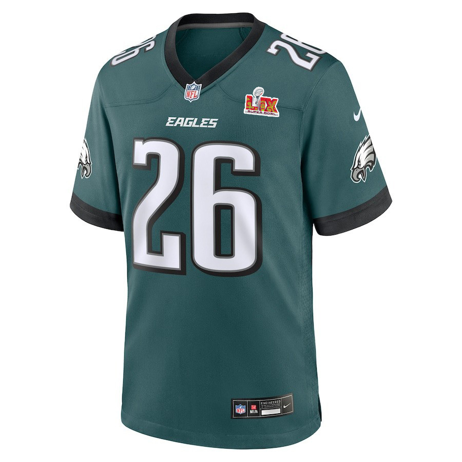 Alternative view of Saquon Barkley #26 Philadelphia Eagles Super Bowl LIX Game Jersey - Men's | Midnight Green