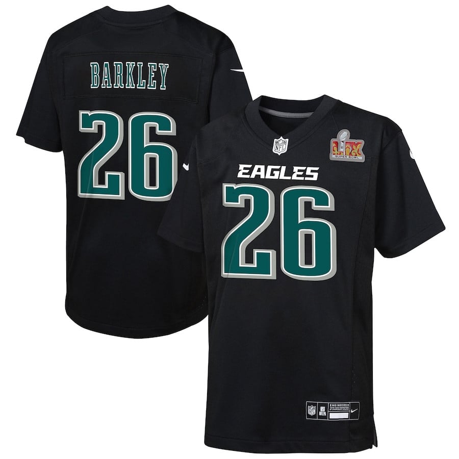 Saquon Barkley #26 Philadelphia Eagles Super Bowl LIX Patch Game Jersey - Youth | Carbon Black