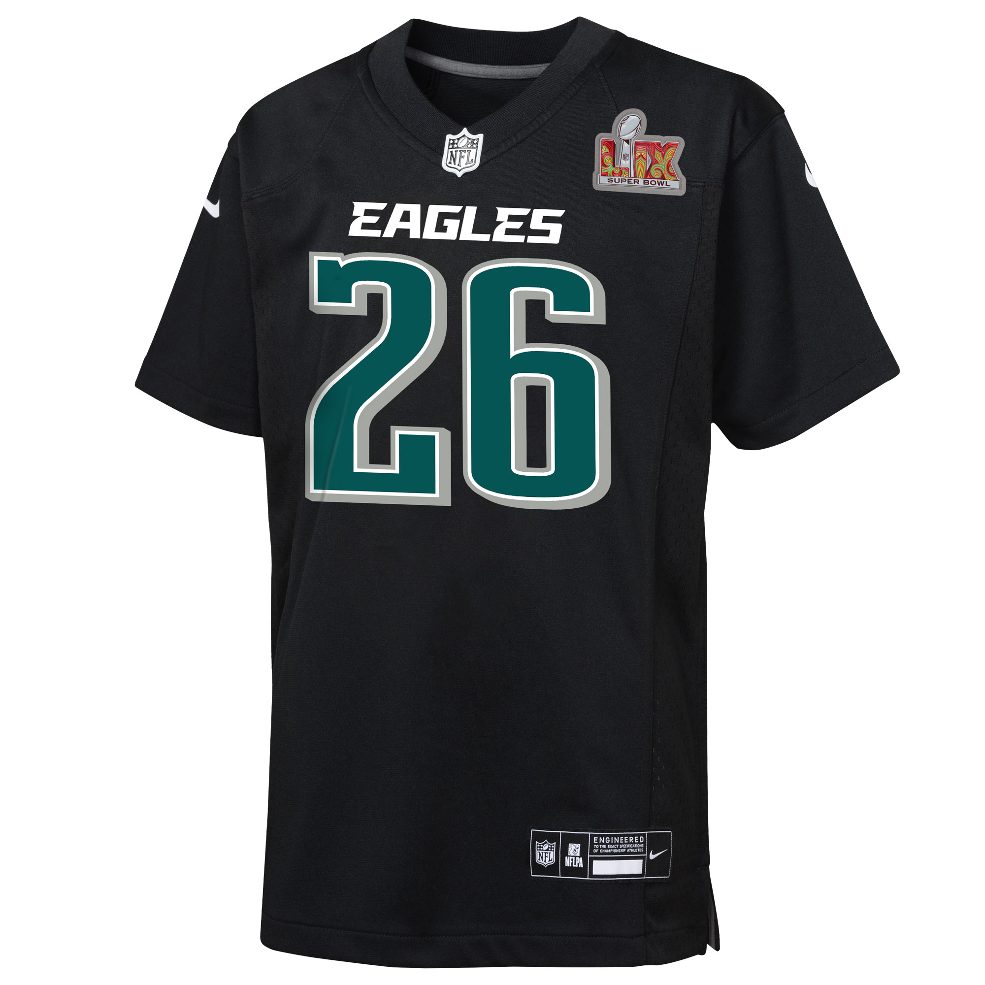 Alternative view of Saquon Barkley Philadelphia Eagles Super Bowl LIX Patch Game Jersey - Youth