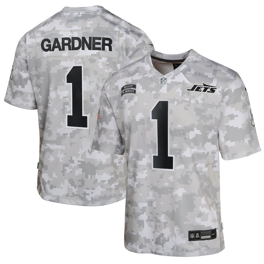 Sauce Gardner #1 New York Jets Salute To Service Game Jersey - Youth | Arctic Camo