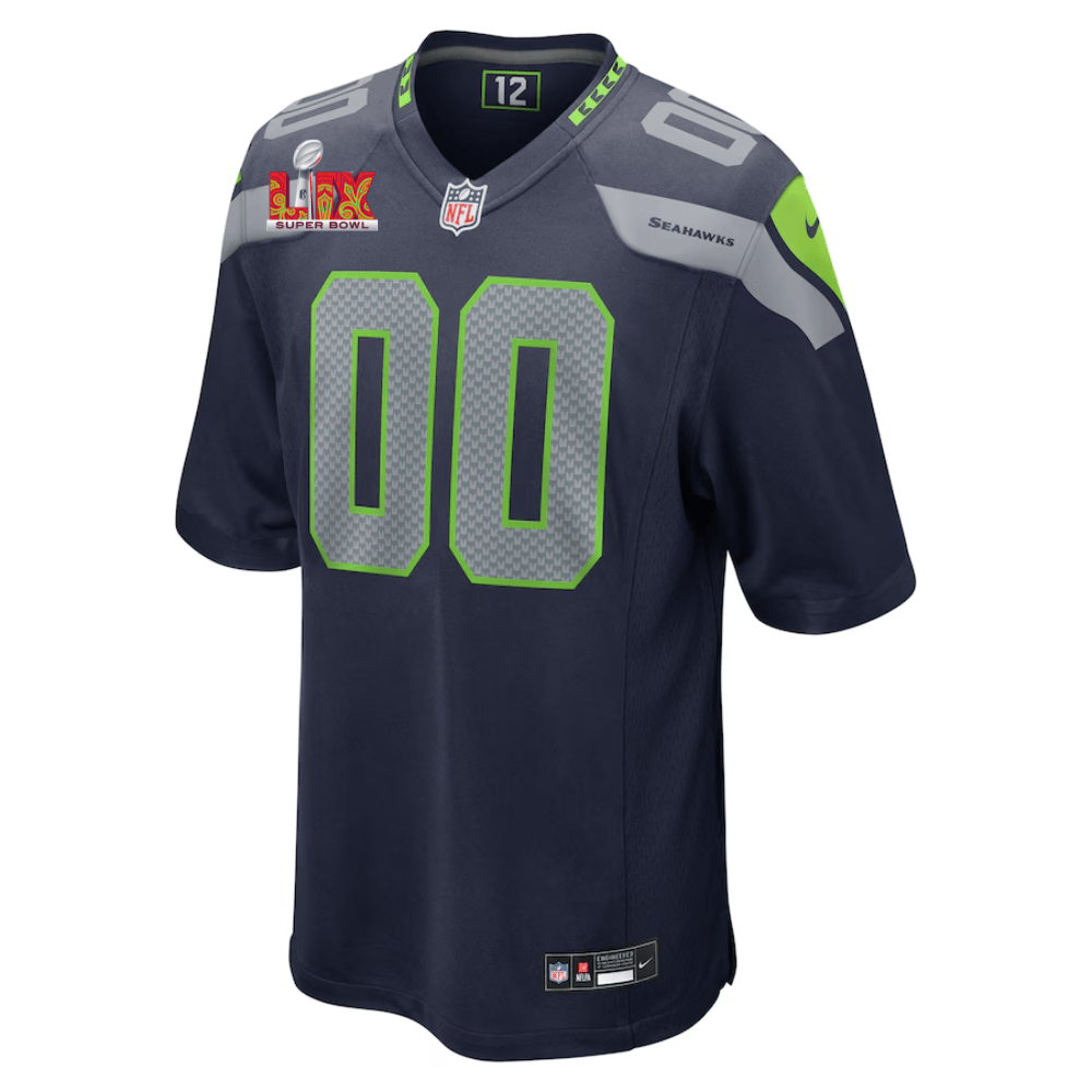 Alternative view of Seattle Seahawks Super Bowl LIX Patch Game Jersey - Men's | College Navy