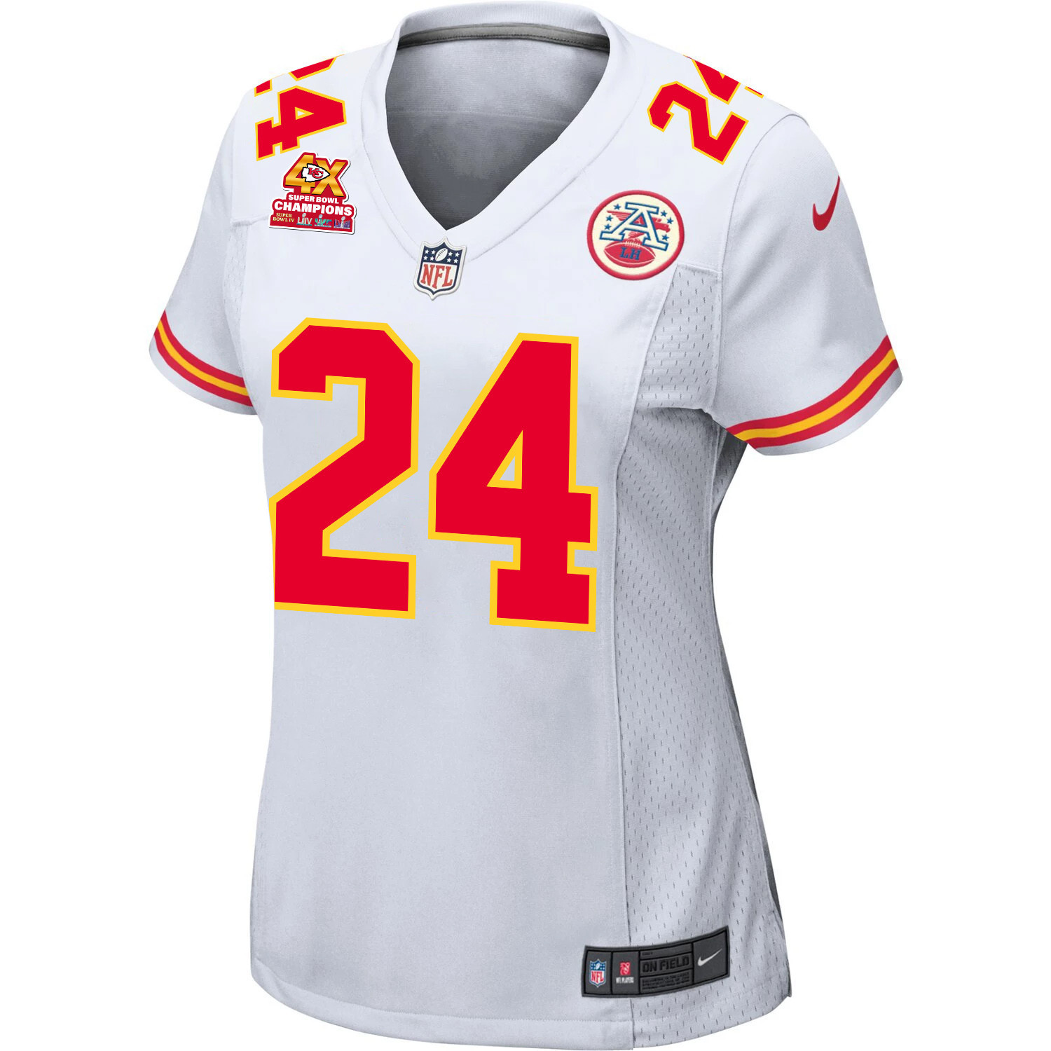 Alternative view of Skyy Moore #24 Kansas City Chiefs Super Bowl LVIII Champions 4X Game Jersey - Women's | White