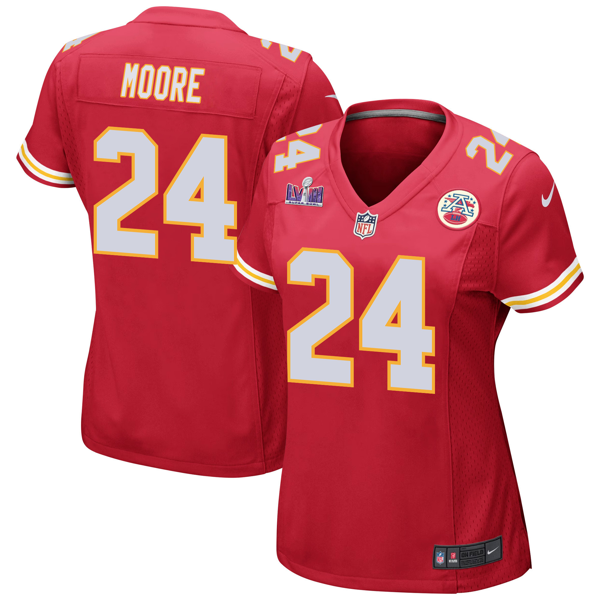 Skyy Moore #24 Kansas City Chiefs Super Bowl LVIII Patch Game Jersey - Women's | Red