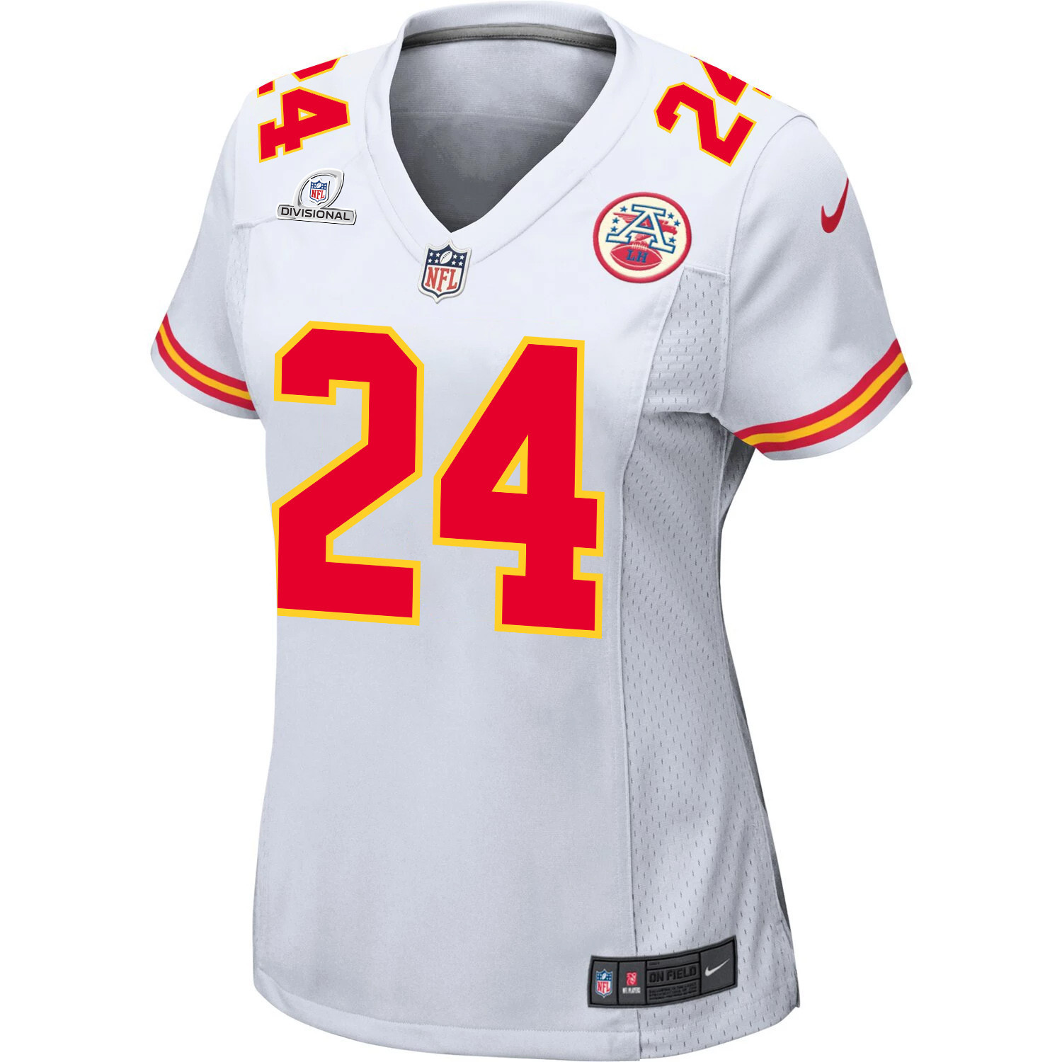 Alternative view of Skyy Moore #24 Kansas City Chiefs Super Bowl LVIII Patch Game Jersey - Women's | White