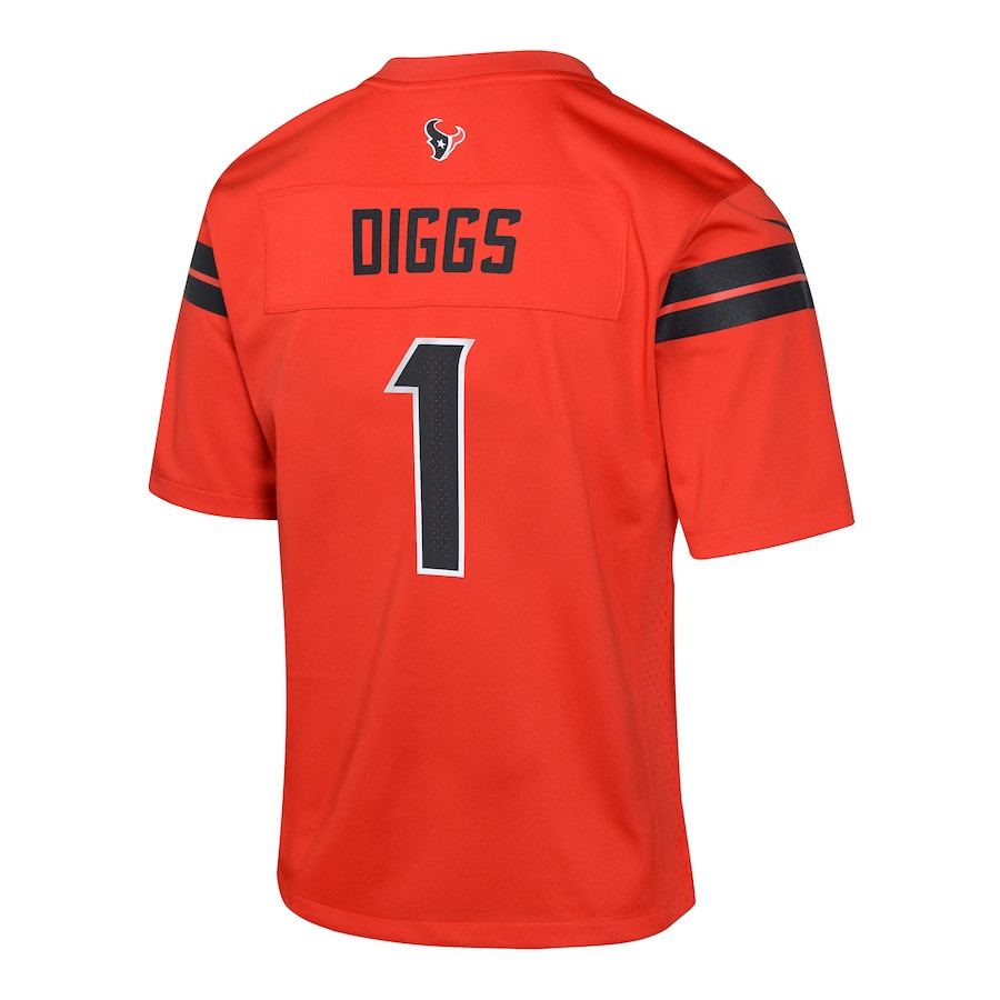 Stefon Diggs #1 Houston Texans Alternate Game Jersey - Youth | Orange - Image 3