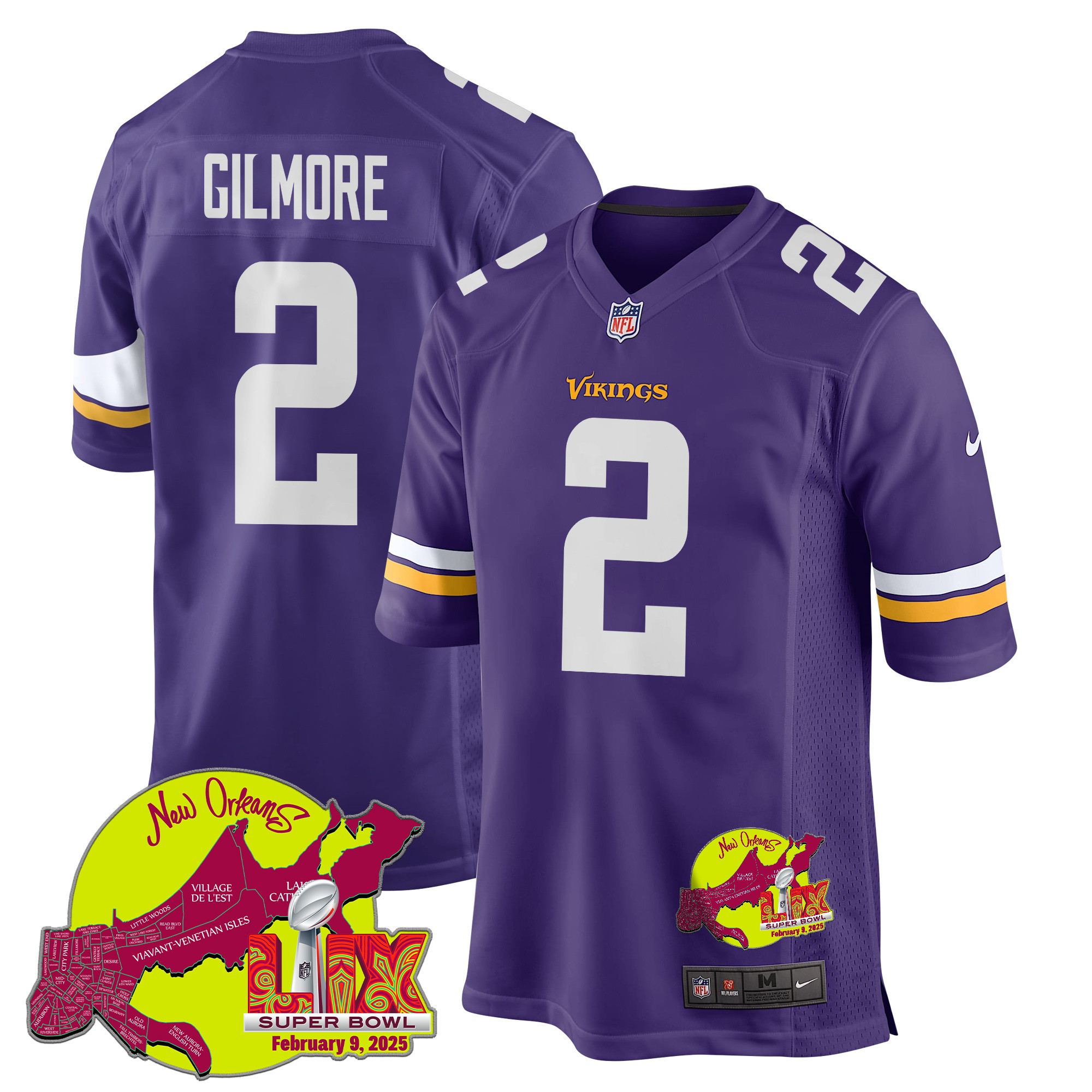 Stephon Gilmore #2 Minnesota Vikings Super Bowl LIX Game Jersey - Men's | Purple