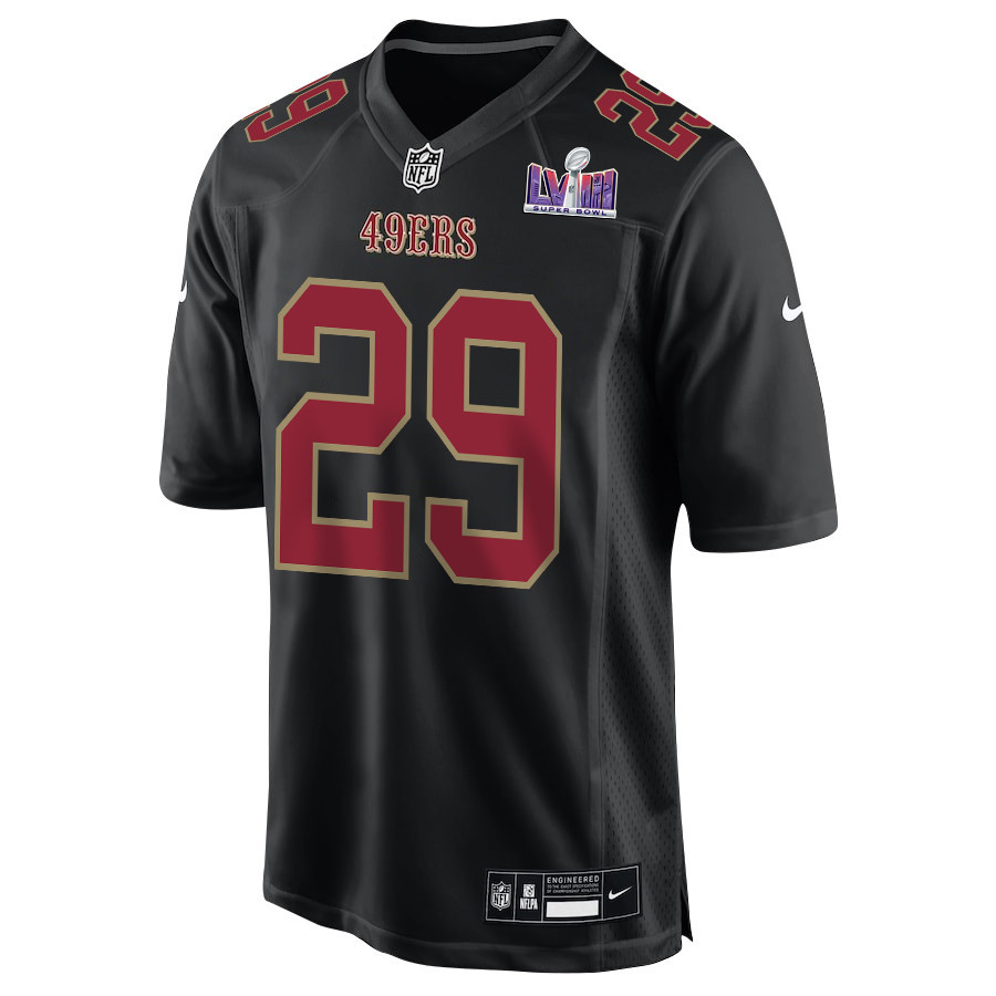 Alternative view of Talanoa Hufanga #29 San Francisco 49ers Super Bowl LVIII Patch Game Jersey - Men's | Carbon Black
