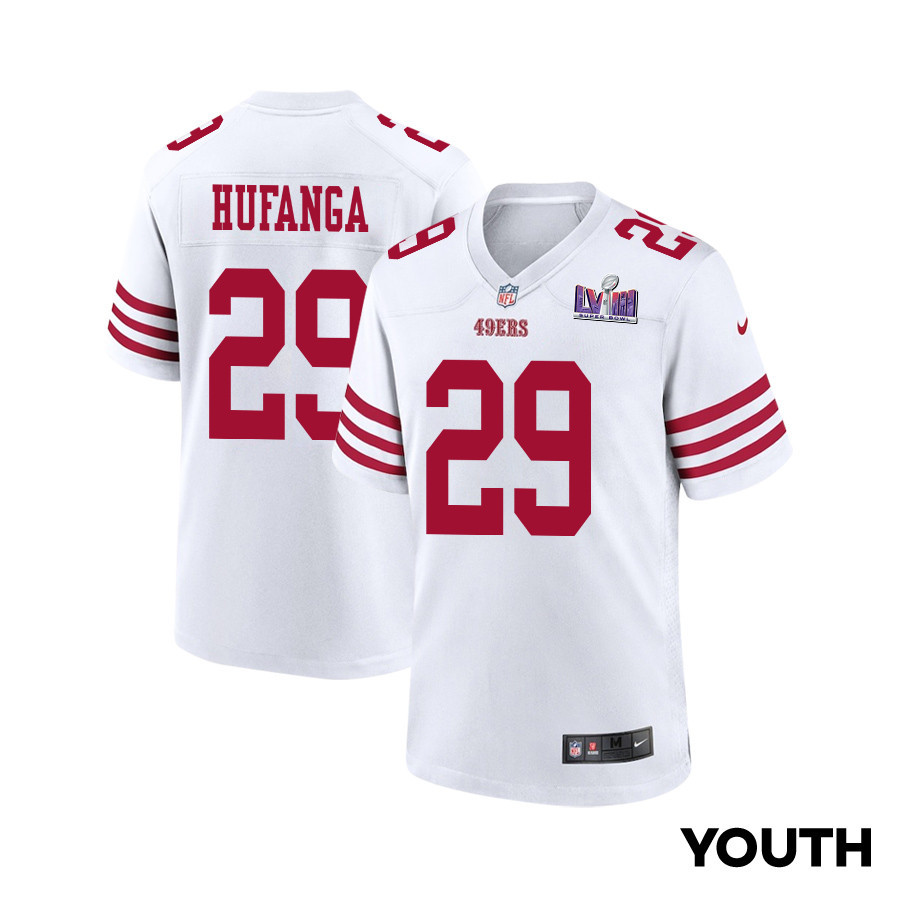 Talanoa Hufanga #29 San Francisco 49ers Super Bowl LVIII Patch Game Jersey - Youth | White