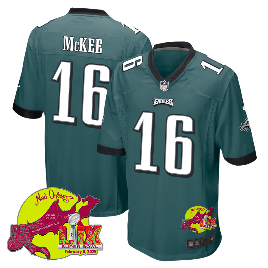 Tanner McKee #16 Philadelphia Eagles Super Bowl LIX Game Jersey - Men's | Midnight Green