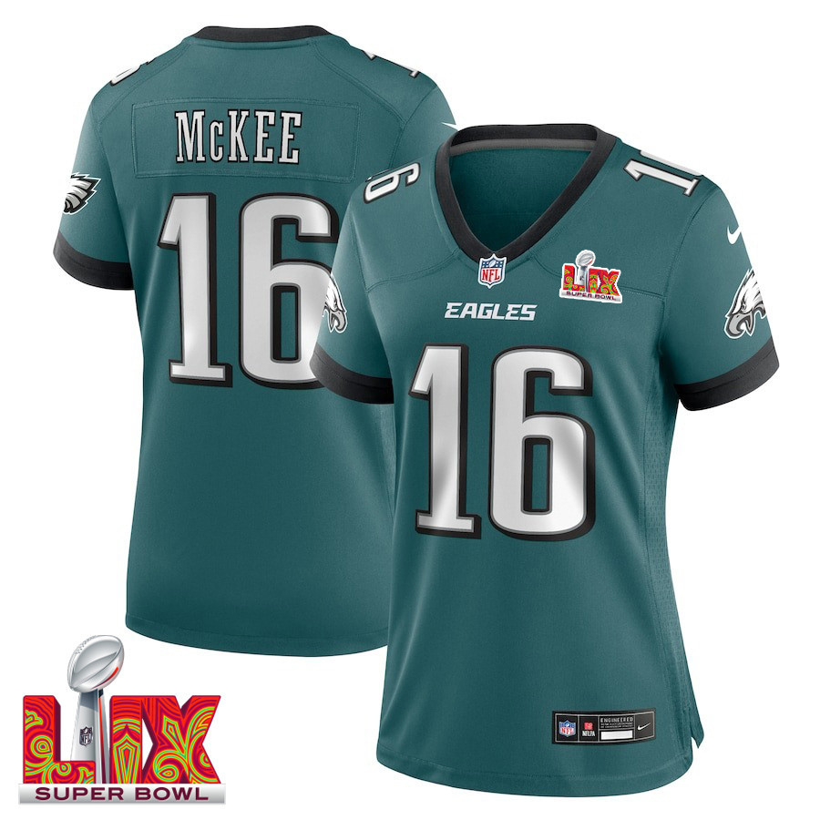 Tanner McKee #16 Philadelphia Eagles Super Bowl LIX Game Jersey - Women's | Midnight Green