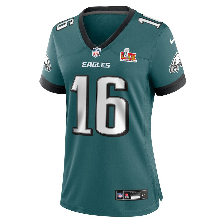 Alternative view of Tanner McKee #16 Philadelphia Eagles Super Bowl LIX Game Jersey - Women's | Midnight Green