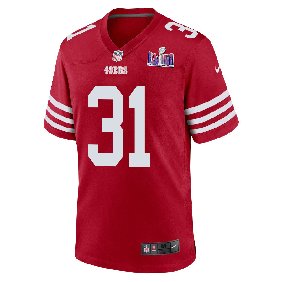 Alternative view of Tashaun Gipson Sr. #31 San Francisco 49ers Super Bowl LVIII Patch Game Jersey - Men's | Scarlet