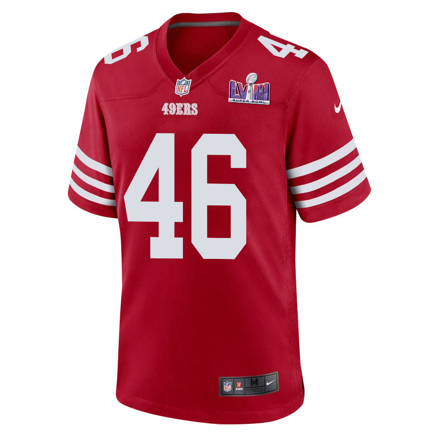Alternative view of Taybor Pepper #46 San Francisco 49ers Super Bowl LVIII Patch Game Jersey - Men's | Scarlet