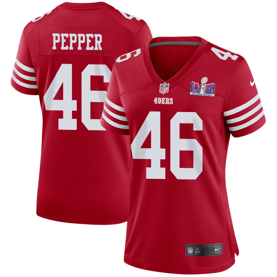 Taybor Pepper #46 San Francisco 49ers Super Bowl LVIII Patch Game Jersey - Women's | Scarlet