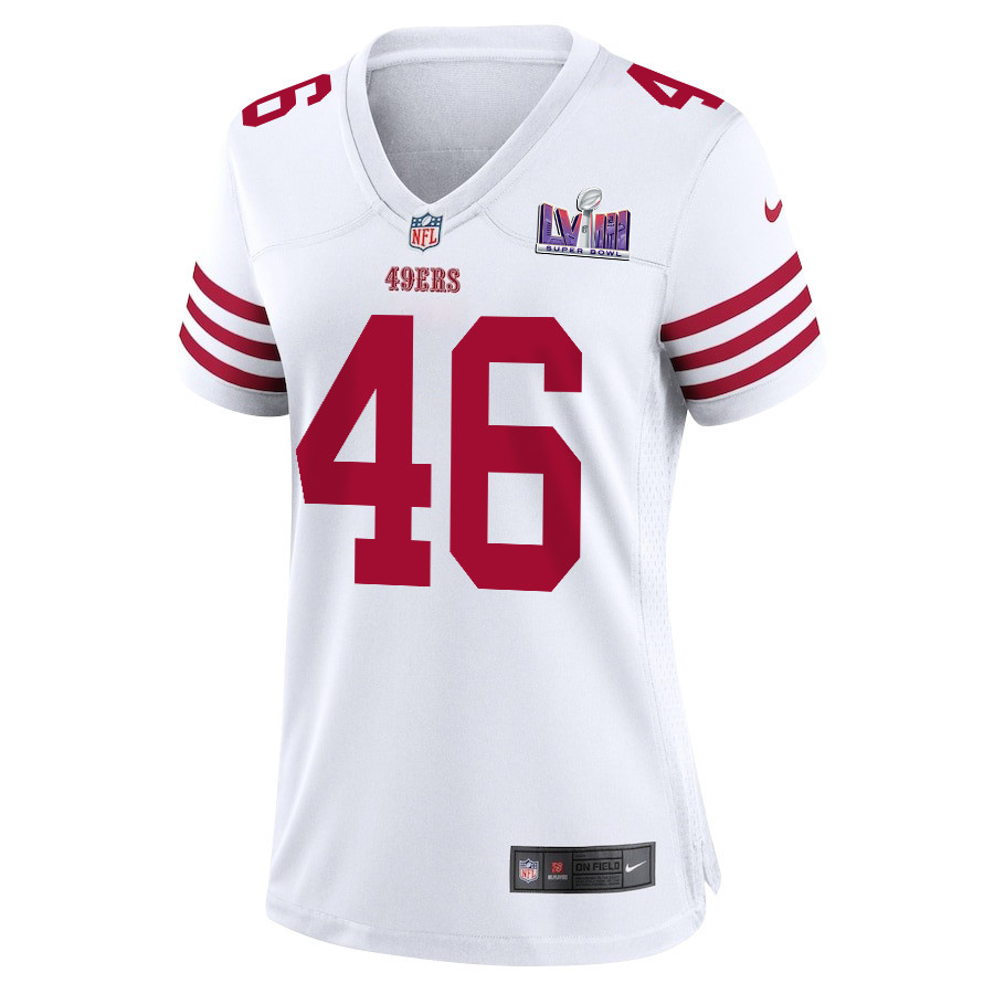 Alternative view of Taybor Pepper #46 San Francisco 49ers Super Bowl LVIII Patch Game Jersey - Women's | White