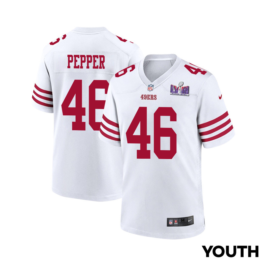 Taybor Pepper #46 San Francisco 49ers Super Bowl LVIII Patch Game Jersey - Youth | White