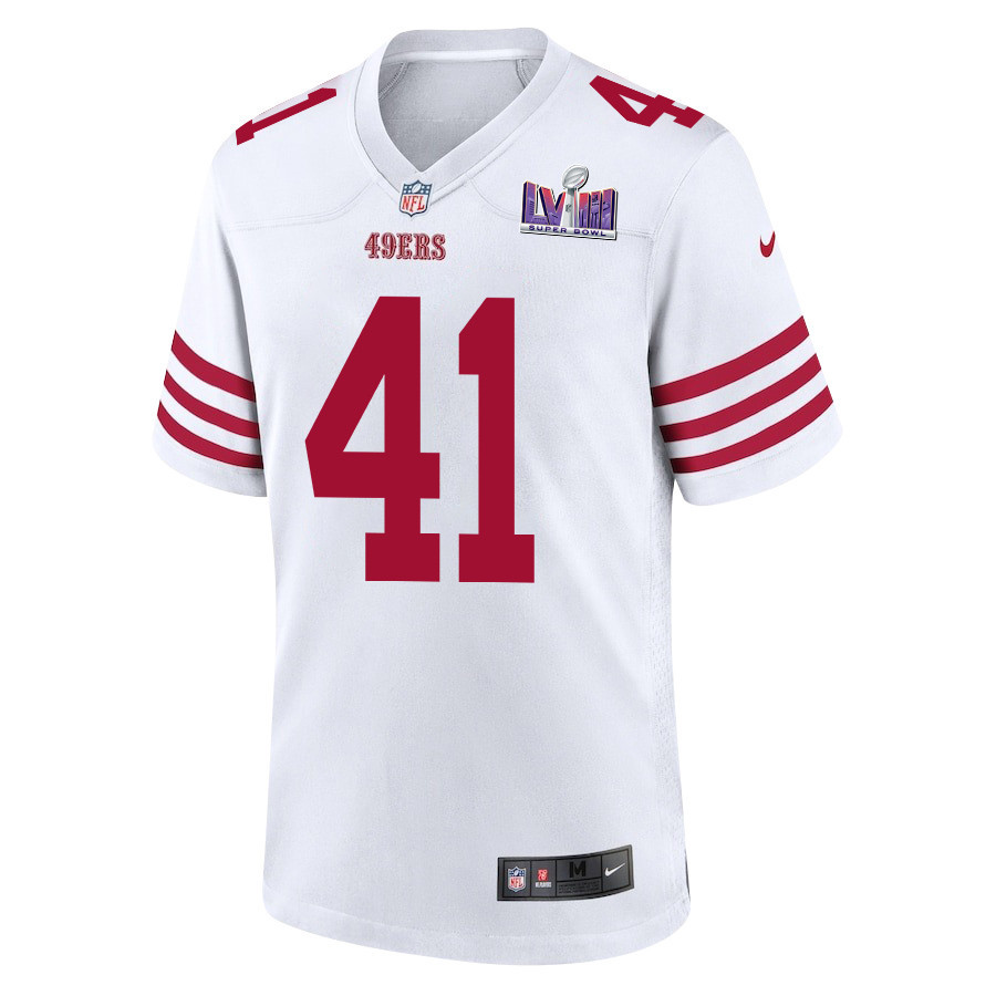 Alternative view of Tayler Hawkins #41 San Francisco 49ers Super Bowl LVIII Patch Game Jersey - Men's | White