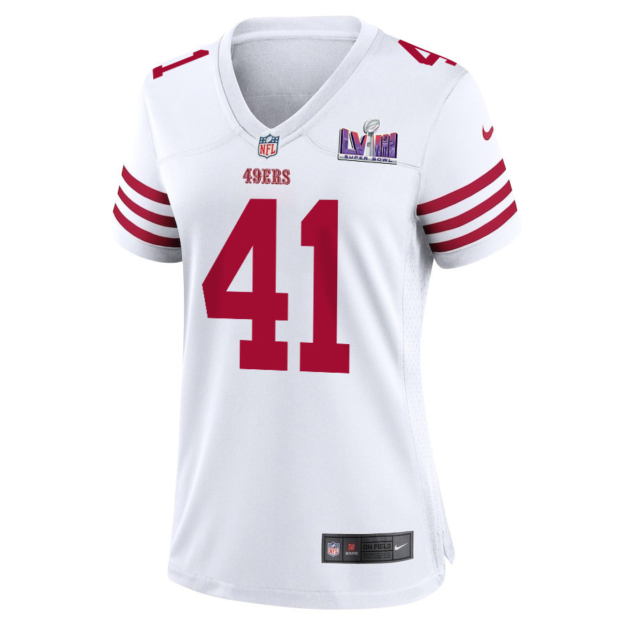 Alternative view of Tayler Hawkins #41 San Francisco 49ers Super Bowl LVIII Patch Game Jersey - Women's | White