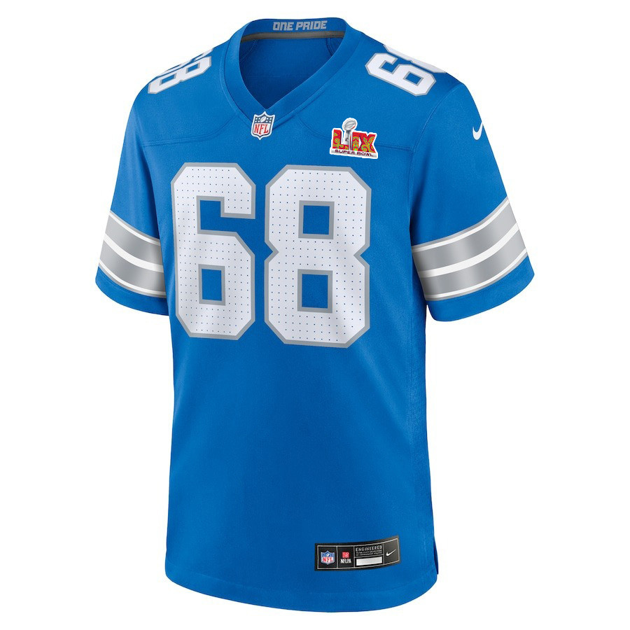 Alternative view of Taylor Decker #68 Detroit Lions Super Bowl LIX Game Jersey - Men's | Blue