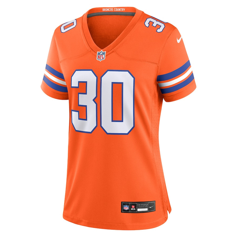Alternative view of Terrell Davis #30 Denver Broncos Throwback Game Jersey - Women's | Orange