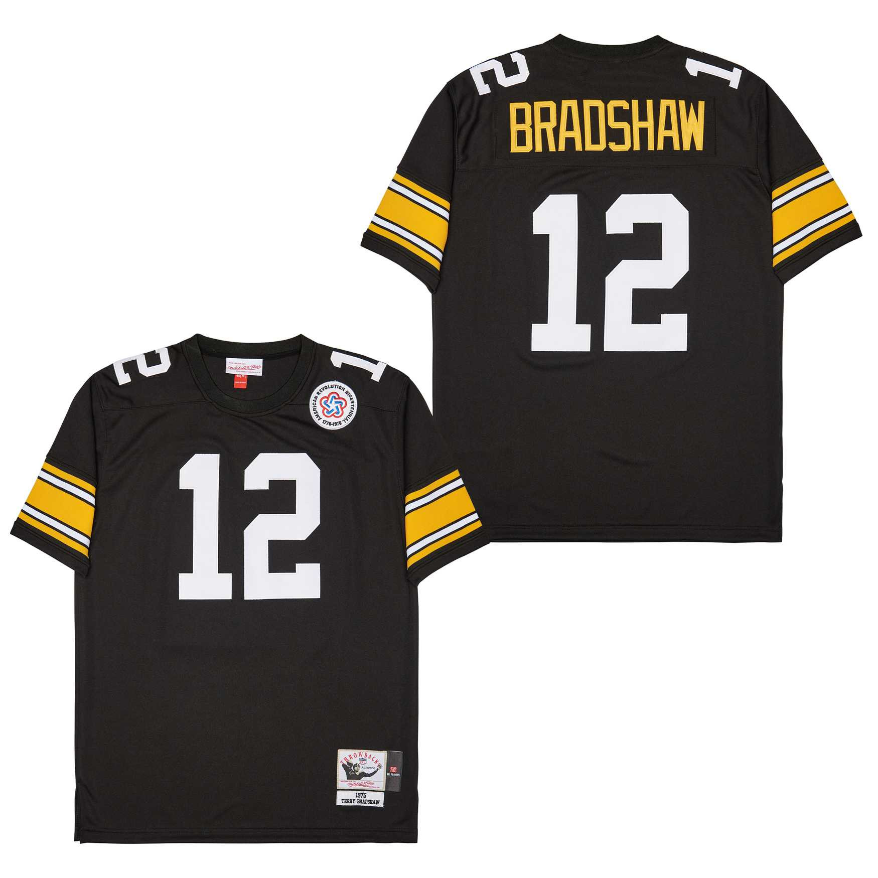 Alternative view of Terry Bradshaw #12 Pittsburgh Steelers Throwback Game Jersey - Men's | Black
