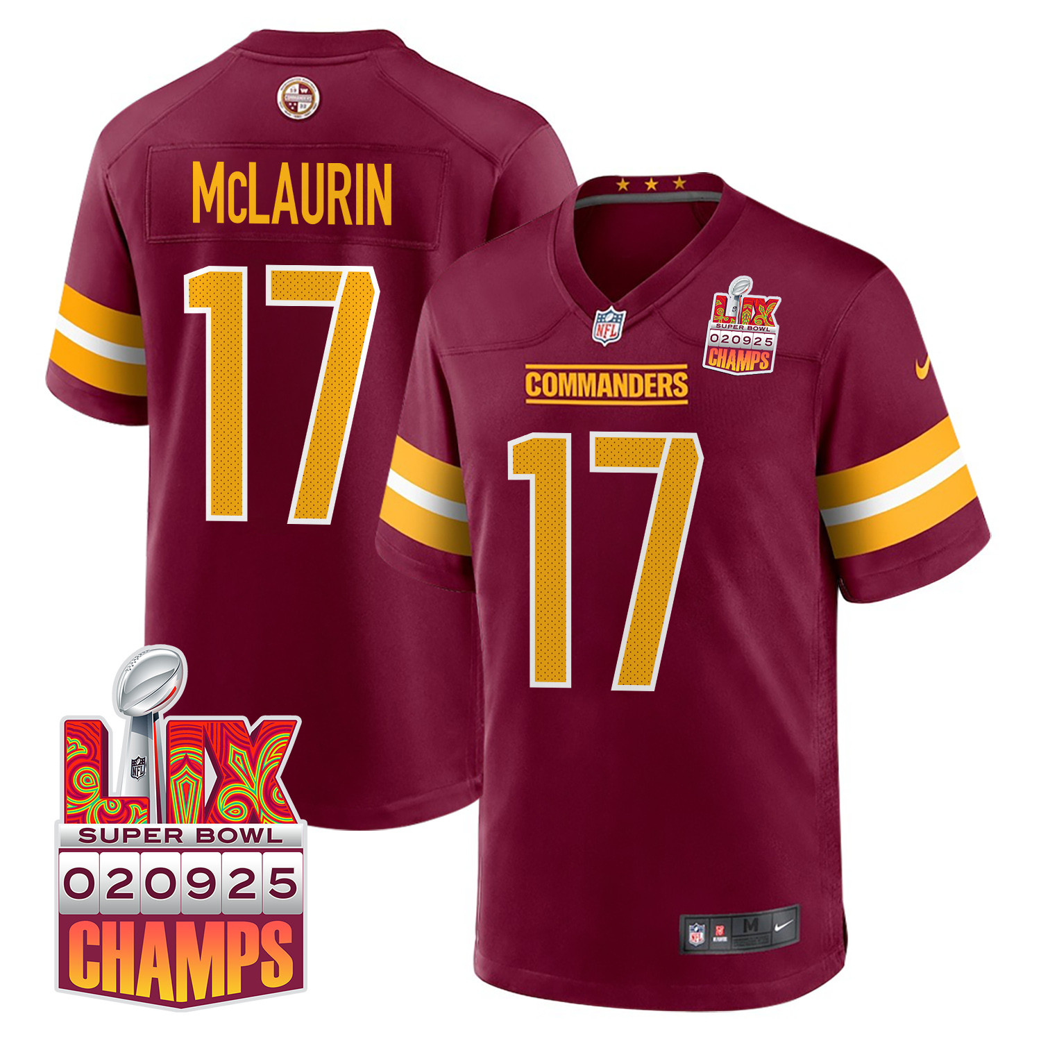 Terry McLaurin #17 Washington Commanders Super Bowl LIX Champions Patch Game Jersey - Men's | Burgundy