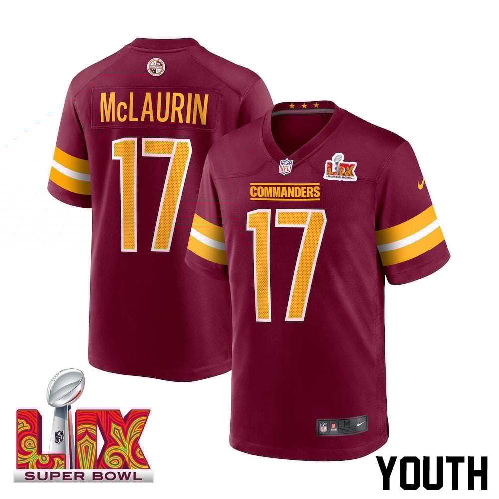 Terry McLaurin #17 Washington Commanders Super Bowl LIX Game Jersey - Youth | Burgundy