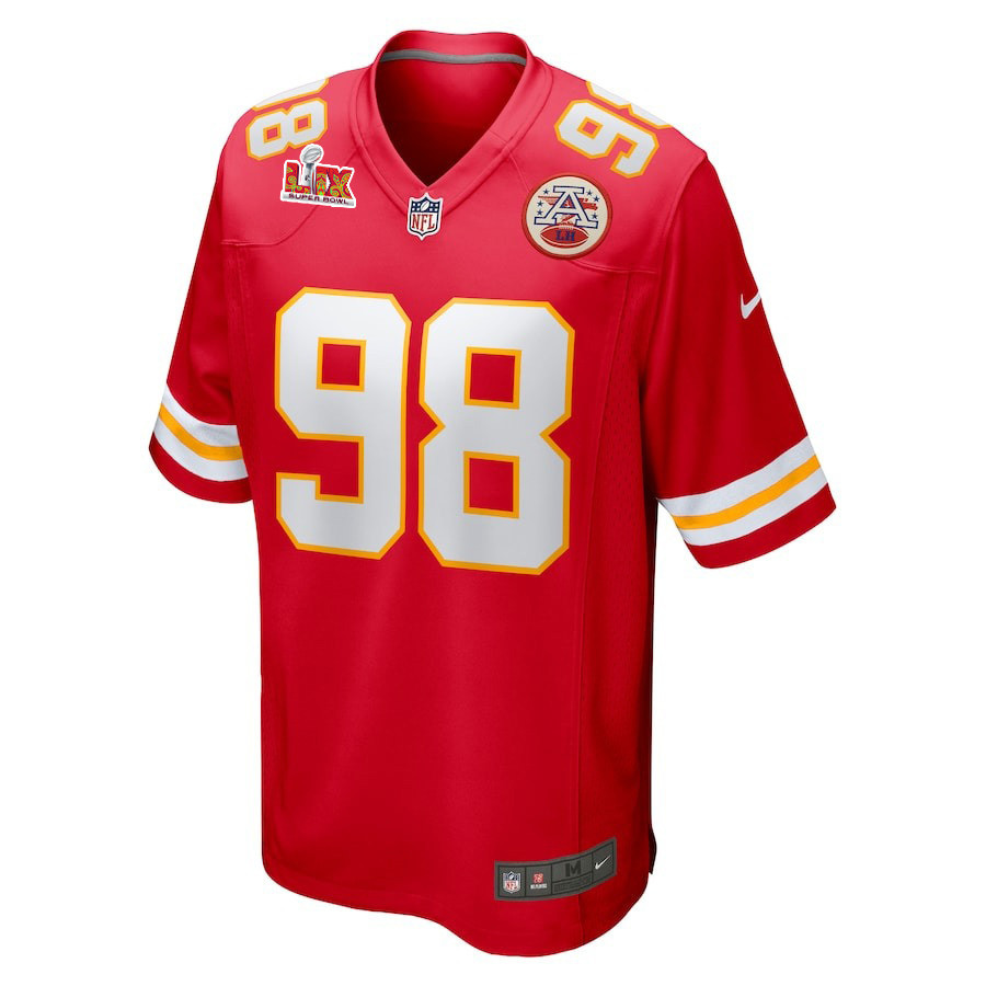 Alternative view of Tershawn Wharton #98 Kansas City Chiefs Super Bowl LIX Game Jersey - Men's | Red