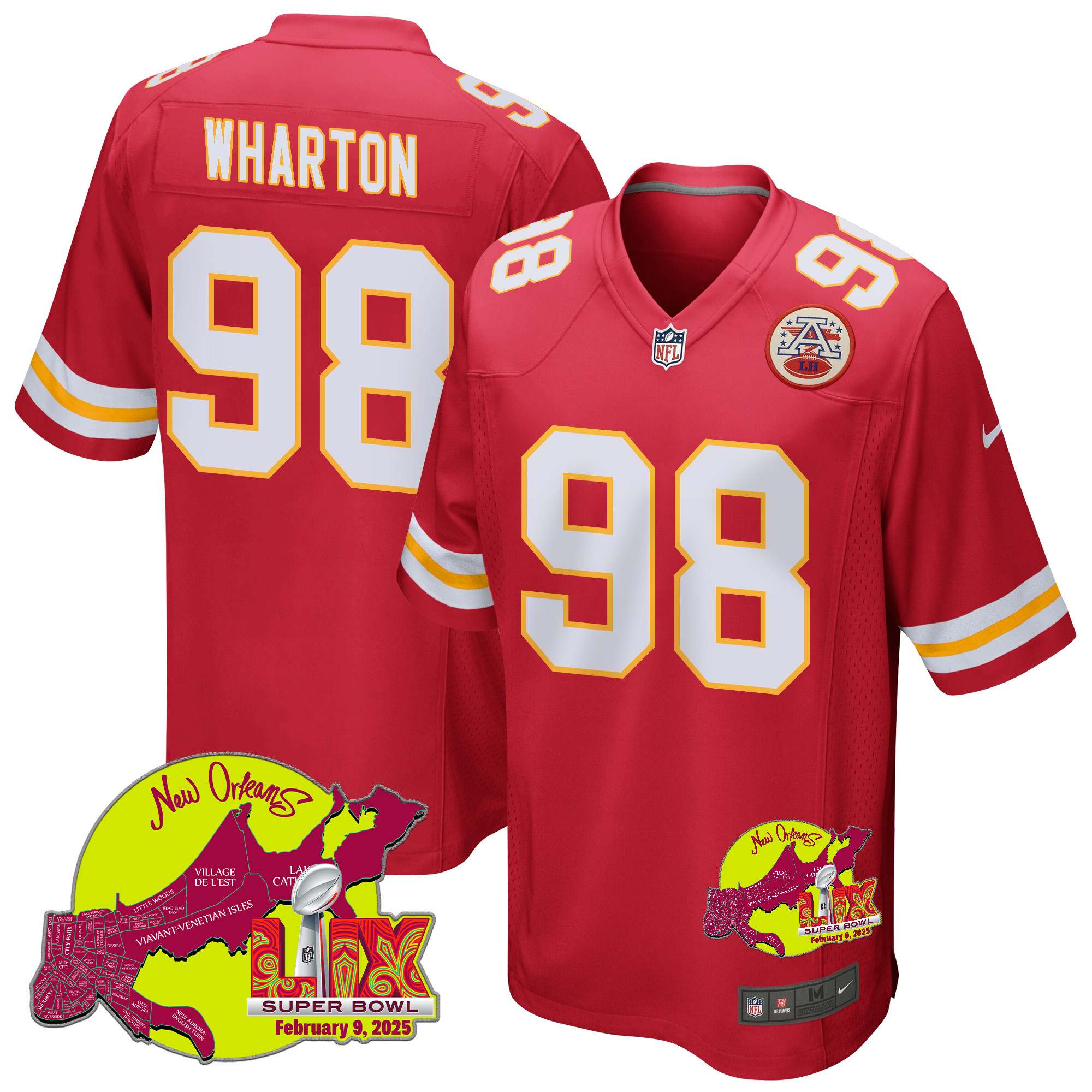 Tershawn Wharton #98 Kansas City Chiefs Super Bowl LIX Game Jersey - Men's | Red