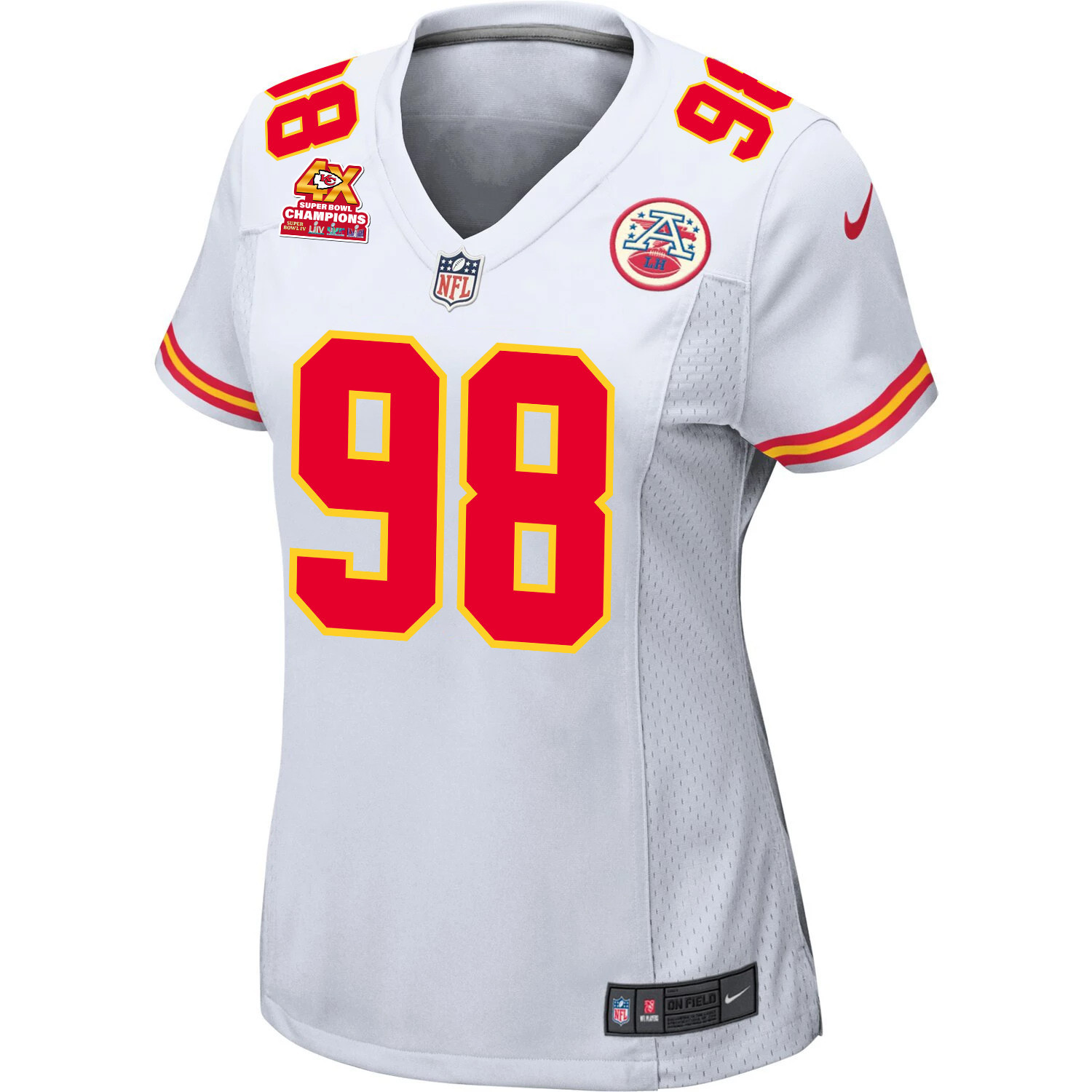 Alternative view of Tershawn Wharton #98 Kansas City Chiefs Super Bowl LVIII Champions 4X Game Jersey - Women's | White