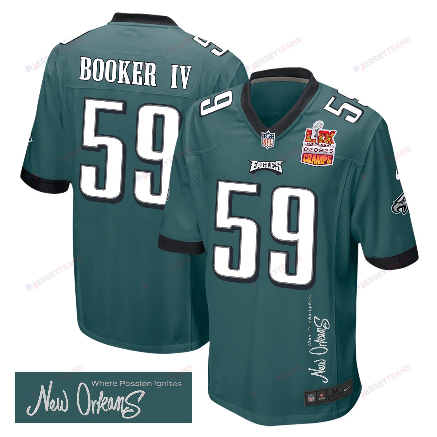Thomas Booker IV #59 Philadelphia Eagles Super Bowl LIX Champions Patch Game Jersey - Men's | Midnight Green