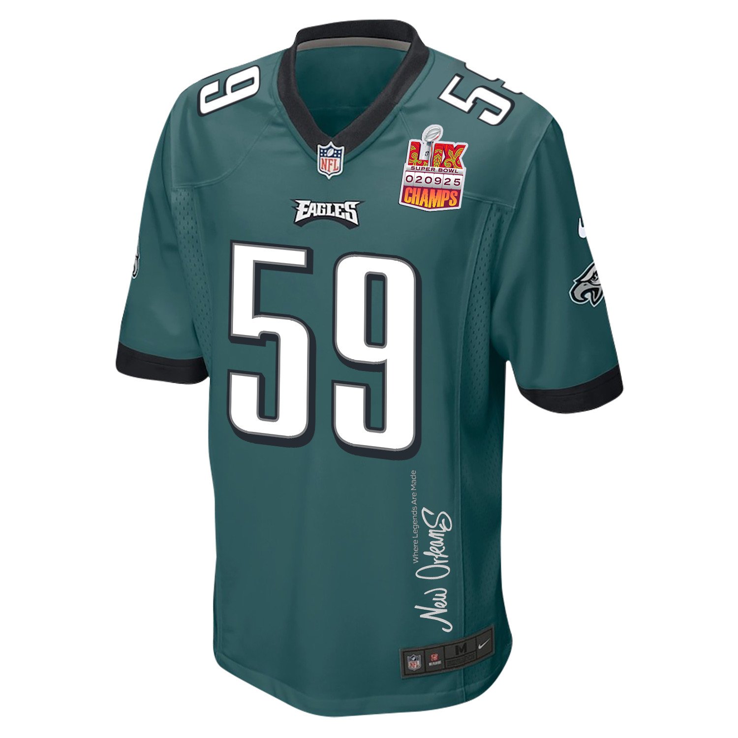 Thomas Booker IV #59 Philadelphia Eagles Super Bowl LIX Champions Patch Legend Jersey - Men's | Midnight Green - Image 3