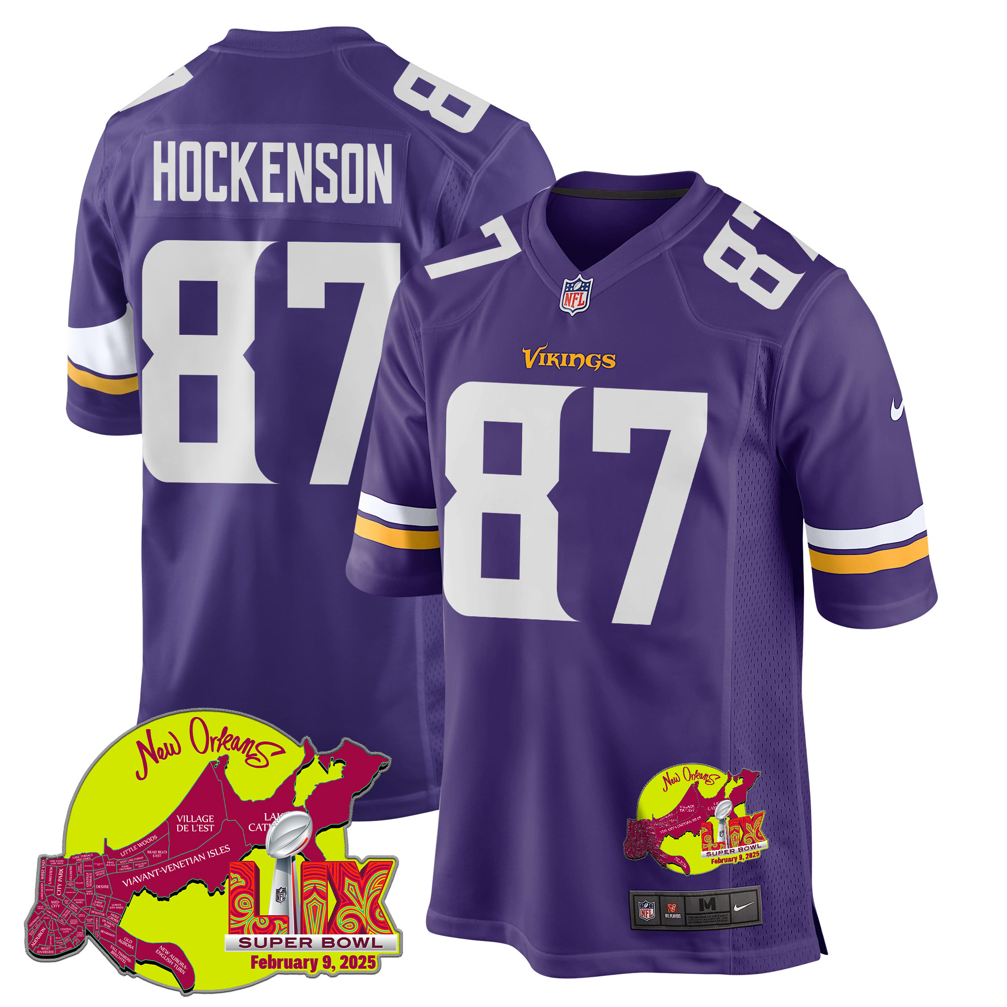 T.J. Hockenson #87 Minnesota Vikings Super Bowl LIX Game Jersey - Men's | Purple