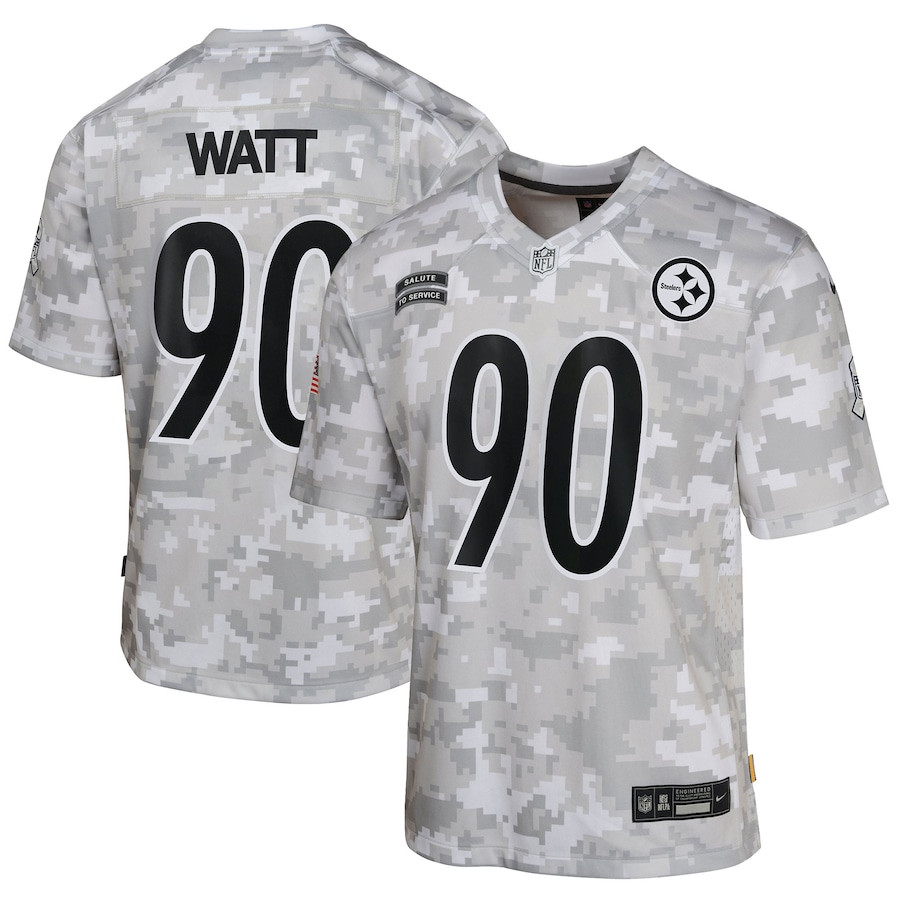 T.J. Watt #90 Pittsburgh Steelers Salute To Service Game Jersey - Youth | Arctic Camo