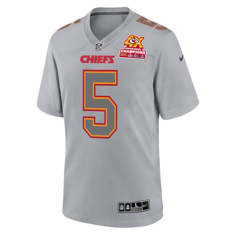 Alternative view of Tommy Townsend #5 Kansas City Chiefs Super Bowl LVIII Champions 4X Game Jersey - Men's | Gray