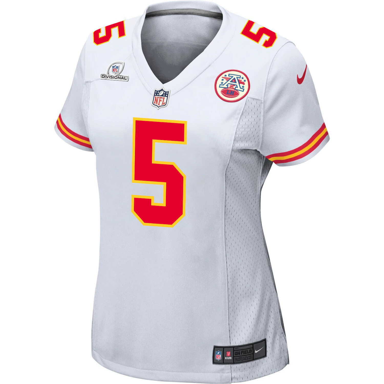 Alternative view of Tommy Townsend #5 Kansas City Chiefs Super Bowl LVIII Patch Game Jersey - Women's | White