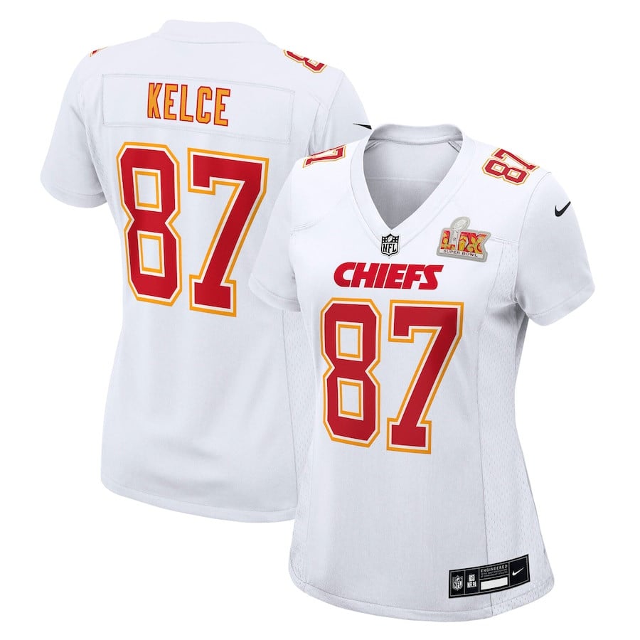 Travis Kelce #87 Kansas City Chiefs Super Bowl LIX Game Jersey - Women's | Tundra White