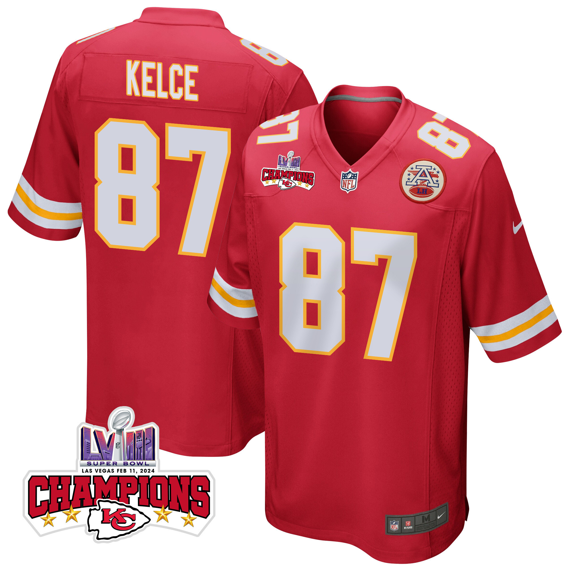 Travis Kelce #87 Kansas City Chiefs Super Bowl LVIII Champions 4 Stars Patch Game Jersey - Men's | Red