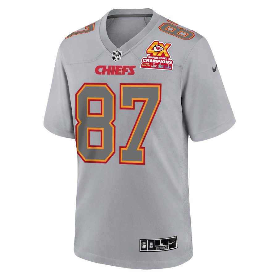 Alternative view of Travis Kelce #87 Kansas City Chiefs Super Bowl LVIII Champions 4X Game Jersey - Men's | Gray